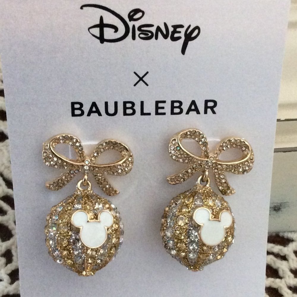 Disney BaubleBar Mickey Mouse Pavé Ornament Earrings Christmas Crystal